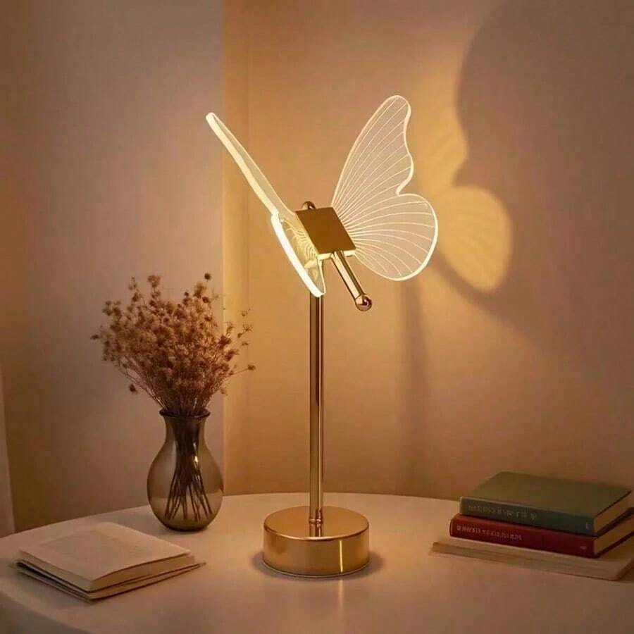 Lámpara de escritorio LED USB de mariposa dorada de alta gama, luz nocturna decorativa de atmósfera romántica, alimentada por USB, control remoto con 3 colores regulables (blanco frío/blanco cálido/blanco neutro), adecuada para dormitorio, sala de estar, oficina, mesa de comedor, regalo perfecto para Navidad, Día de San Valentín, Pascua, Halloween