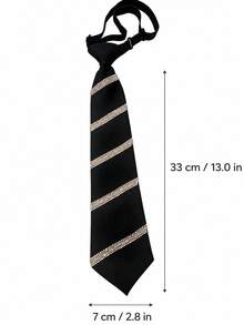 Black Rhinestone Diagonal Stripe Knotless Tie, Unisex Versatile Korean Style Fashion School Uniform Stage Performance Accessory - Black - View 4