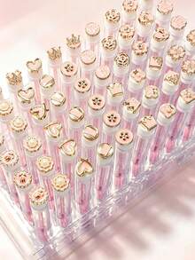 1/2/5/10pcs Pearl Crown Flower Rabbit Design Pink Eyelash Brush Eyebrow Brush Portable Test Tube Eyelash Brush With Transparent Sleeve, Travel Makeup Tool - Pink - View 5
