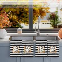 2/4/48pcs Halloween Series Black & White Striped Pattern Printed Kitchen Towels - Super Soft, Highly Absorbent Polyester Dish & Hand Towels, Perfect For Holiday Decor, Kitchen Decor, Party Decor - Multicolor - View 15