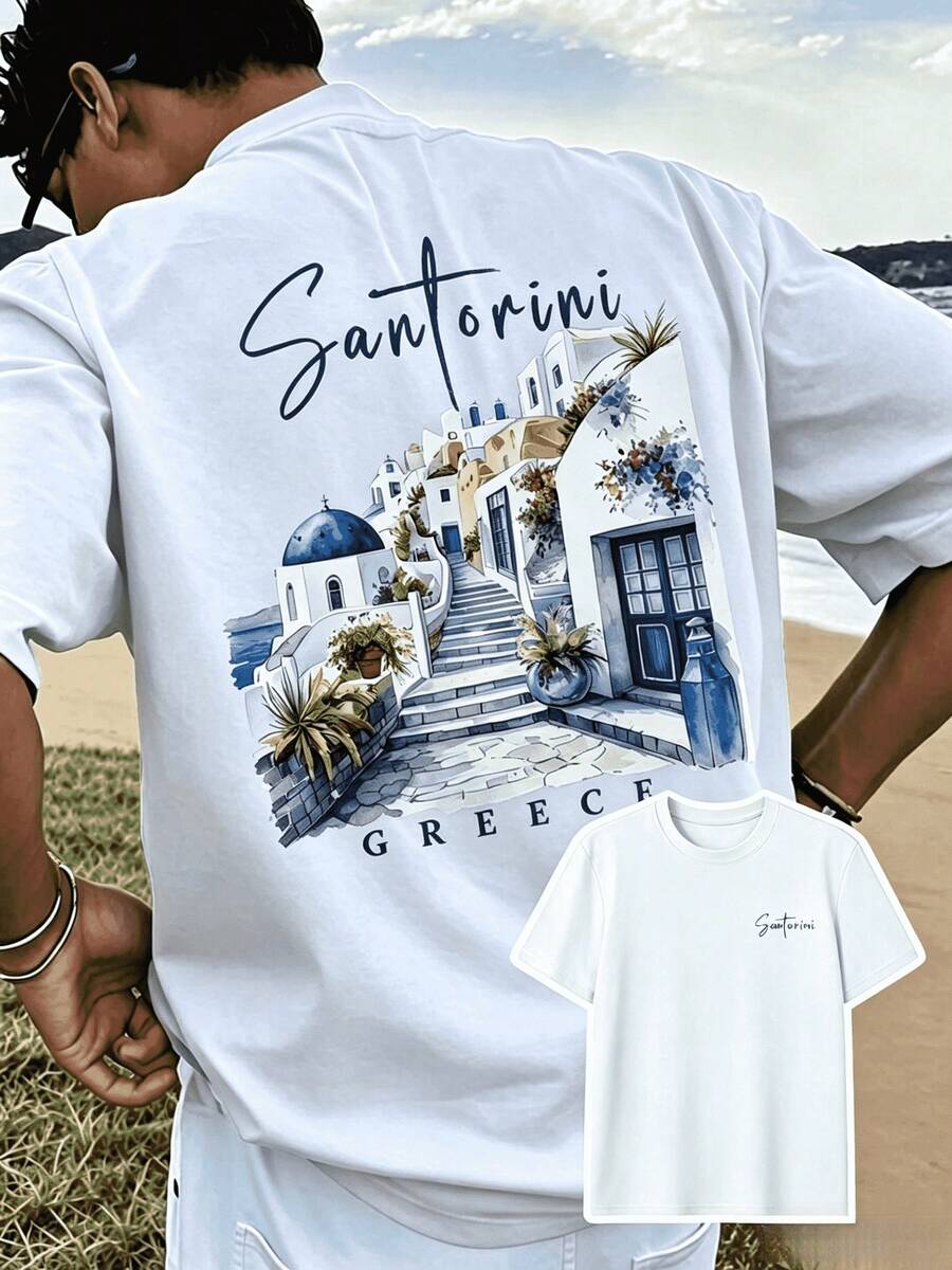 Camisetas de hombre, conjuntos de verano, ropa urbana, camisetas de algodón, adecuadas para el verano, moda, playa - Blanco - Ver 1