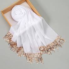 1pc Women's Sequin Tassel Chiffon Long Scarf Shawl For Party, Banquet, Outerwear - Multicolor - View 10