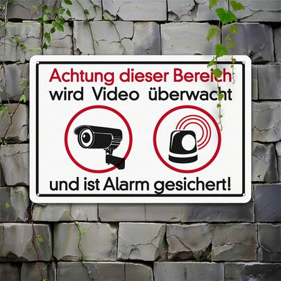 2D Flat, 1pc Metal Decorative Sign, Metal Wall Decor Sign - "Attention: This Area is Under Video Surveillance and Alarm!" with CCTV & Alarm Icons, 8*12inch/20*30cm, Ideal for Kitchen, Bedroom, Bar, Office, Gift Idea, Office Decoration | Modern Wall Art | Durable Metal Sign, Metal Wall Art Decor