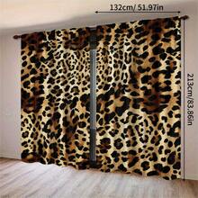2pcs Leopard Print Decorative Curtains, No-Drill Rod Pocket Design, Easy Installation And Removable, Polyester Material, Vintage Animal Fur Pattern Bedroom Living Room Curtains, Perfect For Living Room, Bedroom, Cafe, Kitchen, Home Decor - Multicolor - View 17