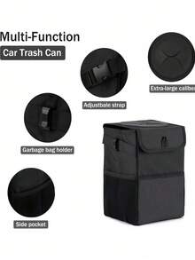 Car Trash Can With Storage Bag, Multi-Functional Hanging Car Trash Bag Holder, Suitable For Travel And Daily Commute, With Sealed Lid, Leak-Proof Design, Waterproof Fabric, Easy Installation, Car Accessories, Car Decor, Car Essentials - Multicolor - View 8
