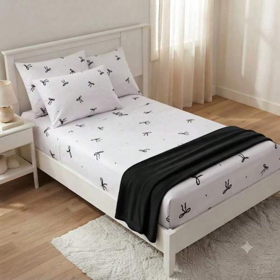 2-Piece Single Bed Sheet Set, Printed 200 Thread Count Percale Fabric, Full Elastic Hem, With Point Palito Pillowcase - 藍色 - 查看 1