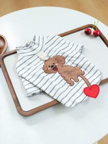 PETCIRCLE 1件寵物衣服 小狗幼犬貓用 可愛柔軟透氣舒適 外出用 附牽繩扣 心形狗條紋底層衣 - 彩色 - 查看 11