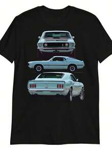 1969 Mustang H 1 Fastback Classic Cars Short-Sve Uni T-Shirt - 黑色 - 查看 1
