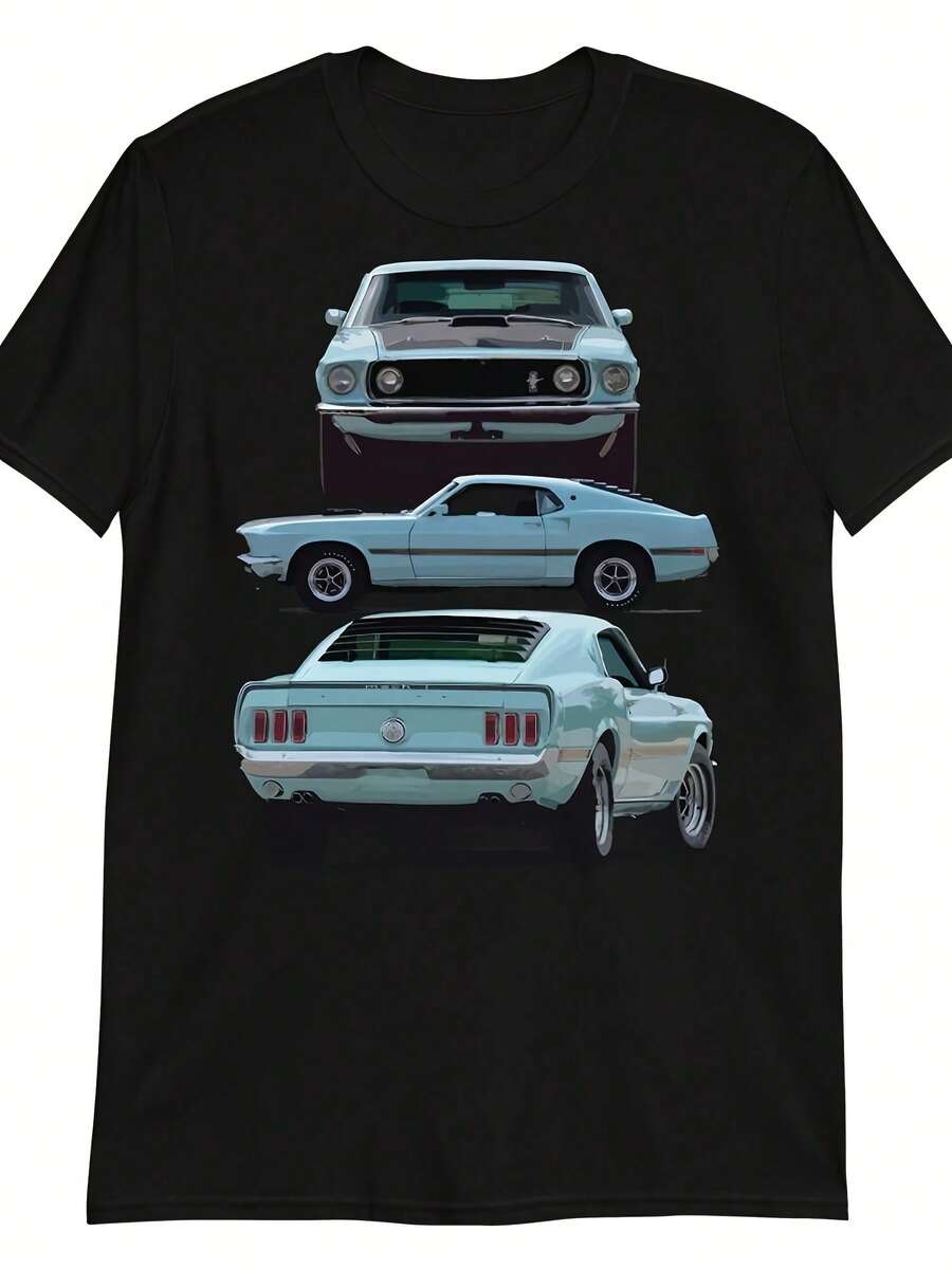 1969 Mustang H 1 Fastback Classic Cars Short-Sve Uni T-Shirt - 黑色 - 查看 1