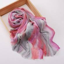 1 New Cotton Scarf Gradual Change Color Striped Headscarf, Retro Versatile Print Women's Long Pleated Shawl - Multicolor - View 12