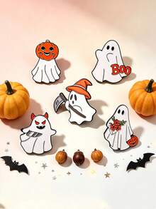 1 pieza Broche de esmalte con combinación de fantasma lindo de Halloween, calabaza de dibujos animados, eslogan Boo, bruja, segador de almas, demonio imp, conjunto de pines, estilo de terror suave, adecuado para mochila, chaqueta de mezclilla, sombrero, regalo para fans de la fiesta de Halloween - Multicolor - Ver 2