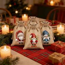 6/12/24pcs Small Christmas Burlap Drawstring Gift Bags, Christmas Elf Gift Bags, Random Pattern Holiday Gift Bags, Gift Packaging Bags, Suitable For Christmas Party Gifts, 12 Designs For Christmas, Weddings - Multicolor - View 4