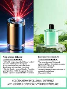 Smart Car Humidifier Set - 5 Working Modes, USB Car Automatic Aromatherapy Machine, Equipped With Projection Starry Sky Light, Mini Portable Cylindrical Car Air Freshener, Aromatherapy Essential Oil Diffuser, Adjustable Concentration, With Digital Display, Auto On/Off, Built-In Battery, Colorful LED Ambient Light Ring, USB Charging, Suitable For Car, Office, Bathroom, Bedroom, Pet Room, Includes 5 Types Of Essential Oils. - A - View 15
