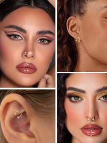 3pcs Stainless Steel Horseshoe Septum Nose Rings With 1pc Piercing Tool And 1pc Guide Needle, Round Zirconia Rhinestone Ear Cartilage Ear Bead Ear Canal Body Piercing Jewelry 18G 8MM - Multicolor - View 3