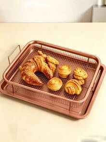 Air Fryer Crisper Basket With Baking Tray, Non-Stick Carbon Steel Rectangular Oven Pan Set, Dishwasher , Multipurpose For Air Frying, Roasting, Grilling & Baking - Multicolor - View 3