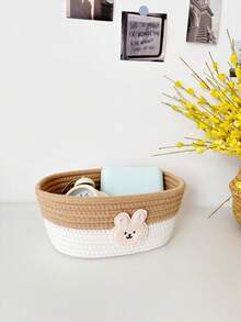 1pc Woven Rope Storage Basket Cartoon Bear Baby Room Organizer Basket For Baby Supplies And Miscellaneous Items - Multicolor - View 3