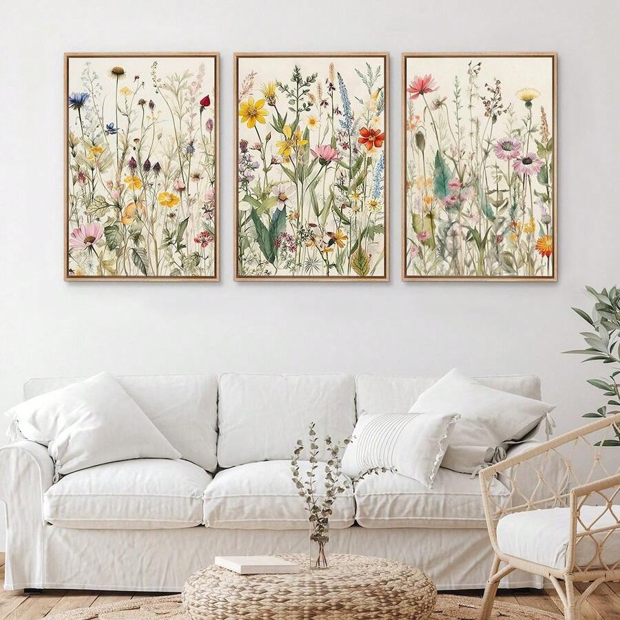 3pcs Unframed Canvas Wall Arts Posters, Featuring Colorful Little Wild Flowers, Room Aesthetic, Home Decor, Gift, For Living Room, Bedroom, Bathroom - 222 - View 1