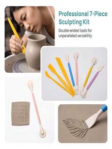 7Pcs Clay Modeling Tools Set Double Ended With Rolling Cutter PP For Sculpting Crafts - Multicolor - View 5