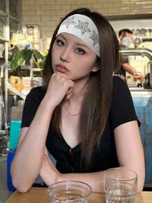 1pc Retro American Rhinestone Star Wide Elastic Headband, Fashionable Sports Headband For Women,Travel,Birthday - Multicolor - View 13
