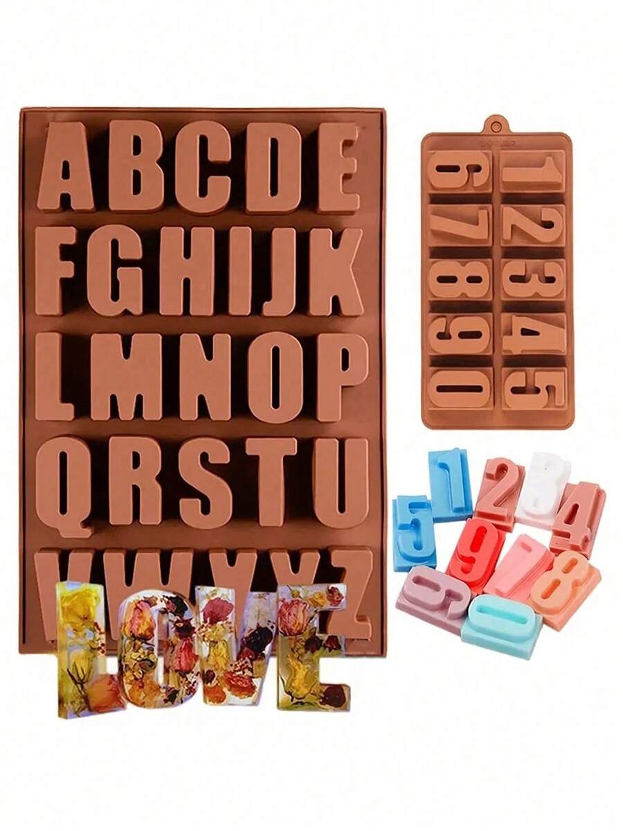 2件大號英文字母矽膠模具,可製作A-Z大字母糖果 | 尺寸0-9,生日派對裝飾 - 矽膠模具 - 查看 1