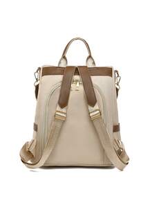 LECEY Women's Diamond Quilted Embroidered Backpack, Suitable For Daily Commute, Travel, Shopping And Street Wear - 卡其色 - 查看 4