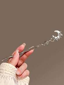 1 Stück Boho-Stil Haarstab mit Mondsichel-Design, antiker chinesischer Stil Haarnadel, personalisiertes Haaraccessoire für Frauen, Haarnadel für Dutt am Hinterkopf, einfacher Haarschmuck, modischer Retro-chinesischer Haarstab, Mondsichel-Haarnadel, für Frauen entworfen, elegantes Haaraccessoire-Geschenk, Halloween dunkler Mond asymmetrische Flüssigkeits-Haarnadel - Verschiedenfarbig - Übersicht 7
