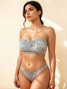 Women's Leopard Print Strapless Bandeau Bra With Padding, Sexy Seamless Strapless Bandeau Bra - White - View 5
