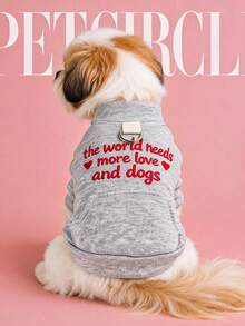 PETCIRCLE 1PC Pet Clothes Small Dog Puppy Cat Cute Pet Autumn Winter Simple Solid Color Versatile Windproof Warm Letter Embroidery Love & Dog Sweatshirt - Grey - Grey - View 1