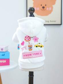 PETCIRCLE 1PC Pet Clothes Small Dog Puppy Cat Cute Pet Minimalist Solid Color Versatile Windproof Warm New York Element Sweatshirt - White - View 3