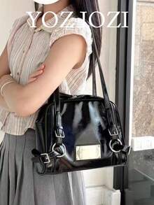 Korean Niche Design Bowling Underarm Shoulder Bag, Vintage Commuter Daily Outing Shopping Fashion Minimalist Large Capacity Bag - Black - View 1