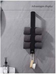 40cm 自黏式不鏽鋼毛巾架附掛鉤,壁掛式免鑽孔毛巾架,浴室廚房配件 - 黑色 - 查看 7