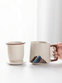 Ceramic Tea Cup With Strainer, Ceramic Coffee Cup, Chinese Style Tea Cup, Large Capacity Insulated Cup, Bulk Purchase Available, Cute Style Tea Infuser Milk Tea Cup, Enamel Cup - Multicolor - View 8