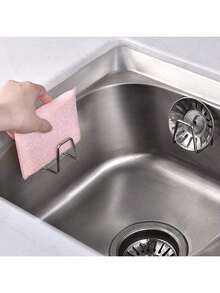 1/2/4pcs Stainless Steel Sink Sponge Holder, Strong Adhesive Backing Drain Rack, Kitchen Sink Dish Drying Rack, Cleaning Sponge Hook, Durable Stylish Bathroom Accessory - Multicolor - View 5