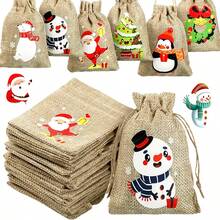 1/56/62/74pcs Of Burlap Christmas Gift Bags-With A Christmas Tag, Bulk Drawstring Bags For Christmas Parties, Suitable For Wallets, Additions, And Decorations, Available In 6 Styles Of Burlap Christmas Gift Bags - Multicolor - View 2