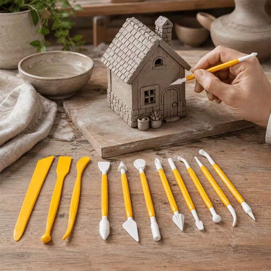 11Pcs Pottery Carving Tools Set Double Ended Resin Heads Sky Blue Handle For Clay Modeling DIY - Multicolor - View 1
