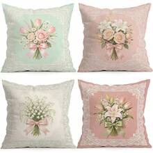 4pcs French Lace Border Floral Pattern Pillow Covers Without Inserts, Single-Sided Printed Pillow Covers, Suitable For Living Room Bedroom Home Decor, All Season Pillow Covers - Multicolor - View 1