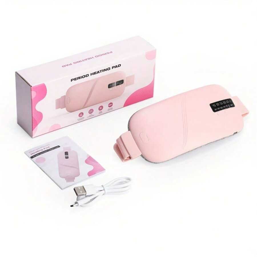 SOKANY Bantalan Pemanas Rahim & Pinggang, Bantalan Pemanas Menstruasi. 5 Tingkat Suhu + 4 Mode Getaran, Pemanasan & Pijat 2-in-1, Mati Otomatis, Pengisian Daya Tipe-C (Baterai Lithium 1800mAh), Cocok untuk Rumah/Kantor/Tidur