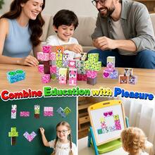 36/60pcs Pink Sweetheart Theme Magnetic Blocks With Iron Storage Box, Cute Pink House Pattern Stacking Bricks, Parent-Child STEM Educational Toy, Birthday Holiday Gift For Girls - Multicolor - View 4