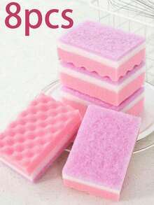 5pcs Multi-Purpose Polyurethane Pumice Strong Cleaning Sponges - Dual-Sided Cleaning Pads Perfect For Living Room, Bedroom, Bathroom, Toilet And Kitchen Cleaning, Kitchen Utensil Dish Washing Small Tool Set, Reusable Household Accessories - Pink - View 16