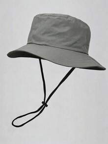 1 buah Topi Ember Unisex Warna Polos dengan Tali Pengikat Tahan Angin yang Dapat Diatur, Topi Matahari Ringan dan Modis untuk Perjalanan Luar Ruangan, Mendaki, Panjat Tebing, Olahraga Santai, Perlindungan Matahari Musim Panas - Grey - View 4