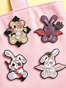 4pcs/Set Cartoon Dark Style Doll Pattern Brooch, Fun Metal Enamel Pin, Creative Decorative Lapel Pin For Backpacks - Multicolor - View 4