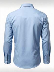 GOLDREDY Men's Solid Color Semi-Sheer Comfortable Breathable Material Turn Collar Full Button Front Design Suitable For Daily Casual Fashion Minimalist Outing Commuting Street Style Summer New Long Sleeve Shirt - Blue - View 6