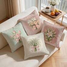 4pcs French Lace Border Floral Pattern Pillow Covers Without Inserts, Single-Sided Printed Pillow Covers, Suitable For Living Room Bedroom Home Decor, All Season Pillow Covers - Multicolor - View 8