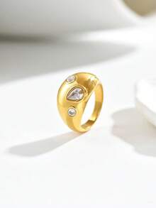 1pc Niche Premium Versatile Square Long Rhinestone Ring, Heart-Shaped Mother Of Pearl Ring, Marquise Zirconia Ring, Thin Pave Ring And More Styles Adjustable Index Finger Ring, Commute Date Elegant Layering Accessory, Exquisite Jewelry Gift For Best Friend And Girlfriend - Yellow Gold - View 45