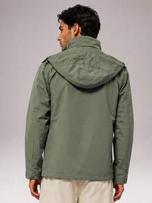 CZRLHYT Men's Long Sleeve Hooded Jacket, Convenient Zipper Closure, Minimalist Layering Style, Suitable For Daily Outings, Outdoor Sports And More Occasions - Olive Green - View 4
