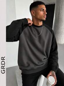 GRDR 1pc Men's Casual Long Sleeve Crew Neck Pullover Sweatshirt | Fashionable & | Show Your Style - Dark Grey - View 1
