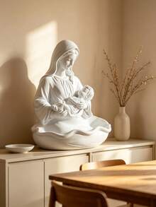 1PCVirgin Mary Holding Baby Jesus Statue Decor Tray, Creative Religious Figurine Storage Bowl, Desktop Ornament For Home Room Decor, Christian Faith Decorative Sculpture - A - View 2
