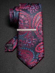 Men Classic Paisley Pattern Jacquard Woven Necktie And Tie Clip Set, Fashion Suit Accessory For Office, Wedding, Party - Ties and Tie Clips - View 9