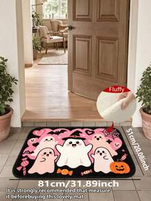 Autumn Halloween 3 Ghost Bathroom Mat, Bathroom Rug, Floor Mat, Area Decor Rug, Doormat, Autumn Gift, Faux Cashmere Printed Rug With Bat, Pumpkin, Ghost Pattern, Halloween Gift, All Saints' Day Decor, All Saints' Day Gift, Cute Halloween Welcome Mat, Entryway Rug Suitable For Front Door, Indoor And Outdoor, Ghost Season Decor - Cute Ghost - View 13
