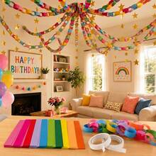 1 Set Chain & Star Garland Set, Rainbow Paper Chain And 52ft Gold Star Decoration, With 492ft Crepe Paper Tassel, Suitable For DIY Crafts, Pride Month, Birthday, Wedding Theme Party - Multicolor - View 7